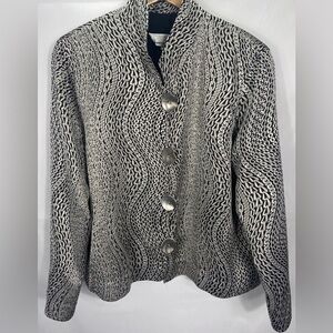 Caroline Rose Silver Gold Black Metallic Chain Jacquard Artful Buttons Jacket L
